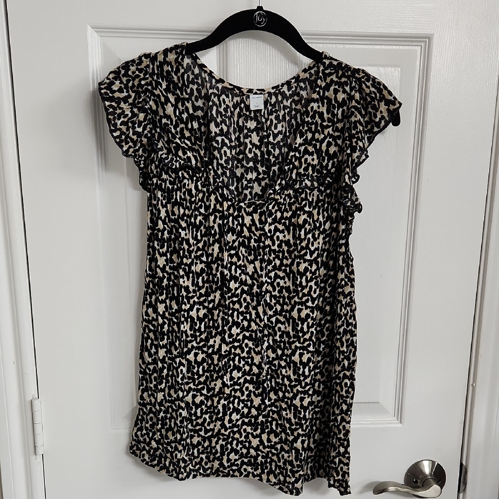 Old Navy Leopard Ruffled Tie Neck Top Size: L - Picture 2 of 5